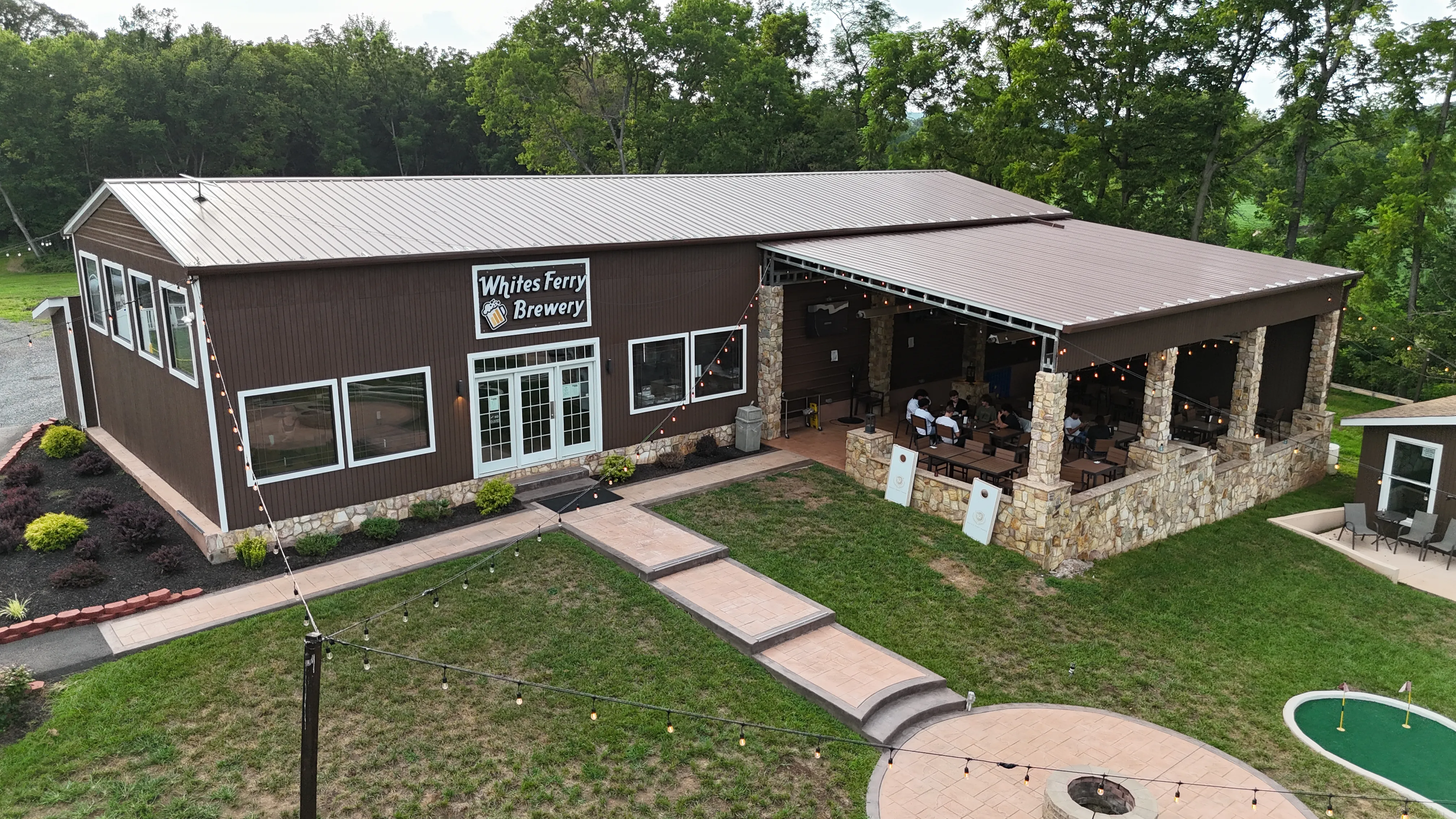 Aerial view of the Whites Ferry grounds set for an event